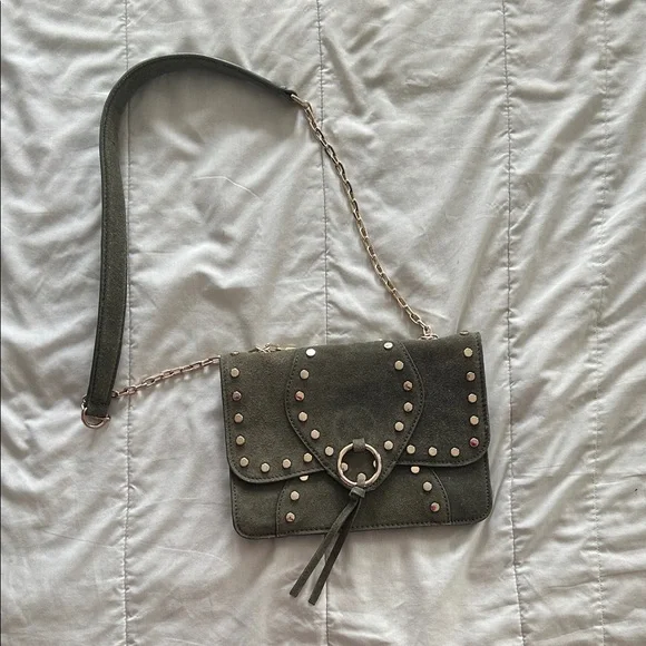 ZARA Olive Green Suede Crossbody Bag with Stud Detail - Picture 1 of 1
